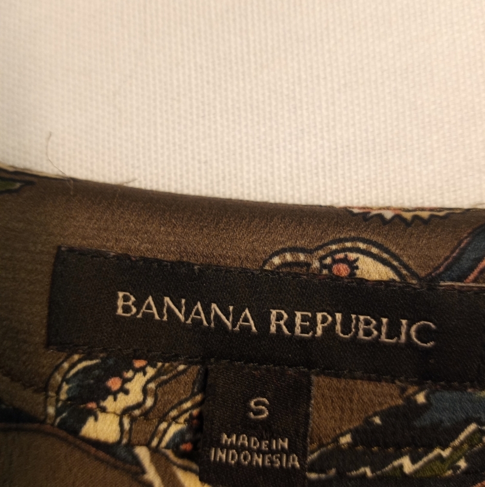 Banana Republic Taupe Brown Floral Leafy Print Silky Bohemian Balloon Sleeve Top - Picture 6 of 9
